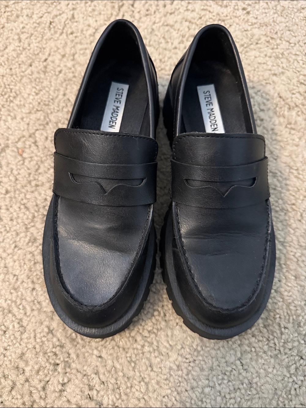 Steve Madden Black Leather Women's Penny Loafers